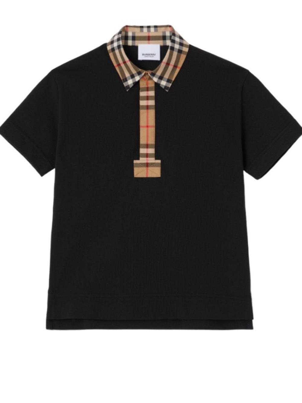 Burberry Kids Black Polo with Classic Nova Check Collar
